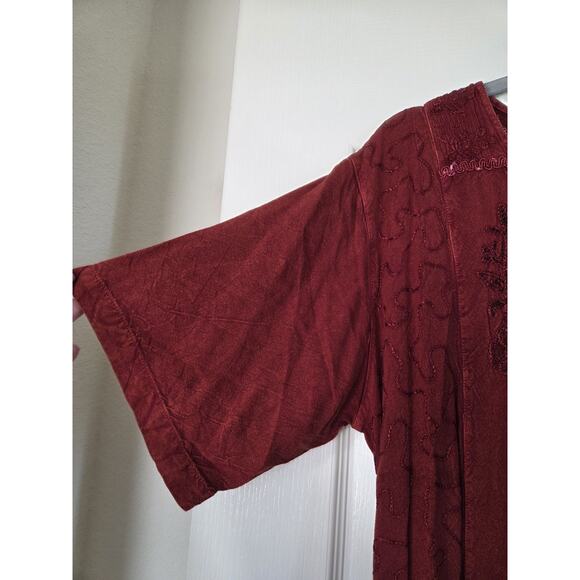 Boho 90s Brick Red Embroidered Button Front Grungy Festival Midi Dress, Medium - Picture 4 of 11